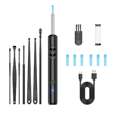 Ear Wax Removal, Ear Wax Removal Tool Camera Builtin 1296P, Easy and Safe Ear Cleaning, Earwax Removal kit with 9 Ear Set and 8 Traditional Tools, Ear Cleaning Kit for iPhone,iPad,Android (Black)