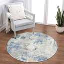 Lahome Modern Abstract Round Rug 3Ft, Blue Washable 3x3 Circle Rugs for Kitchen Entryway Soft Small Bedroom Mat Non Slip, Contemporary Indoor Floor Throw Carpet for Nursery Home Office