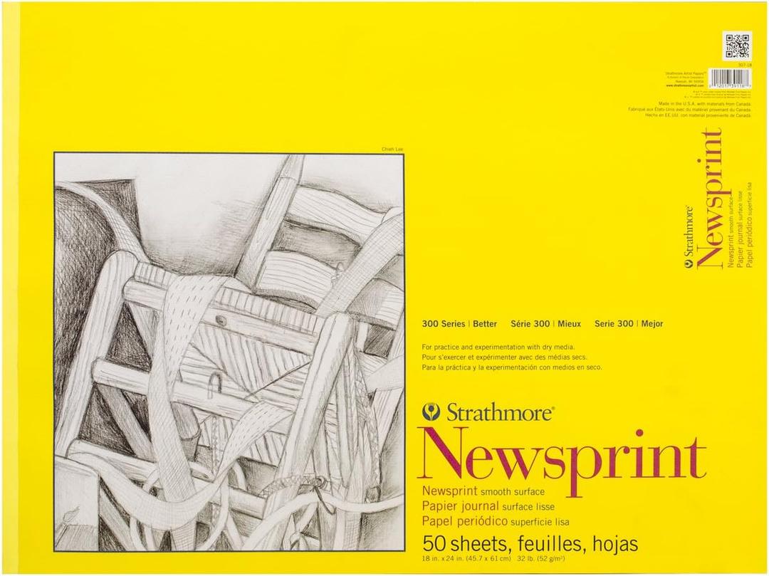 Strathmore Smooth Newsprint Paper Pad 18"X24"-50 Sheets -307018