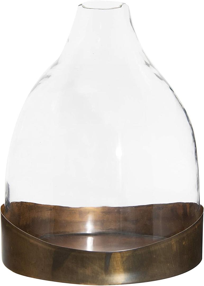 Creative Co-Op Decorative Glass Cloche with Metal Tray, Clear and Copper
