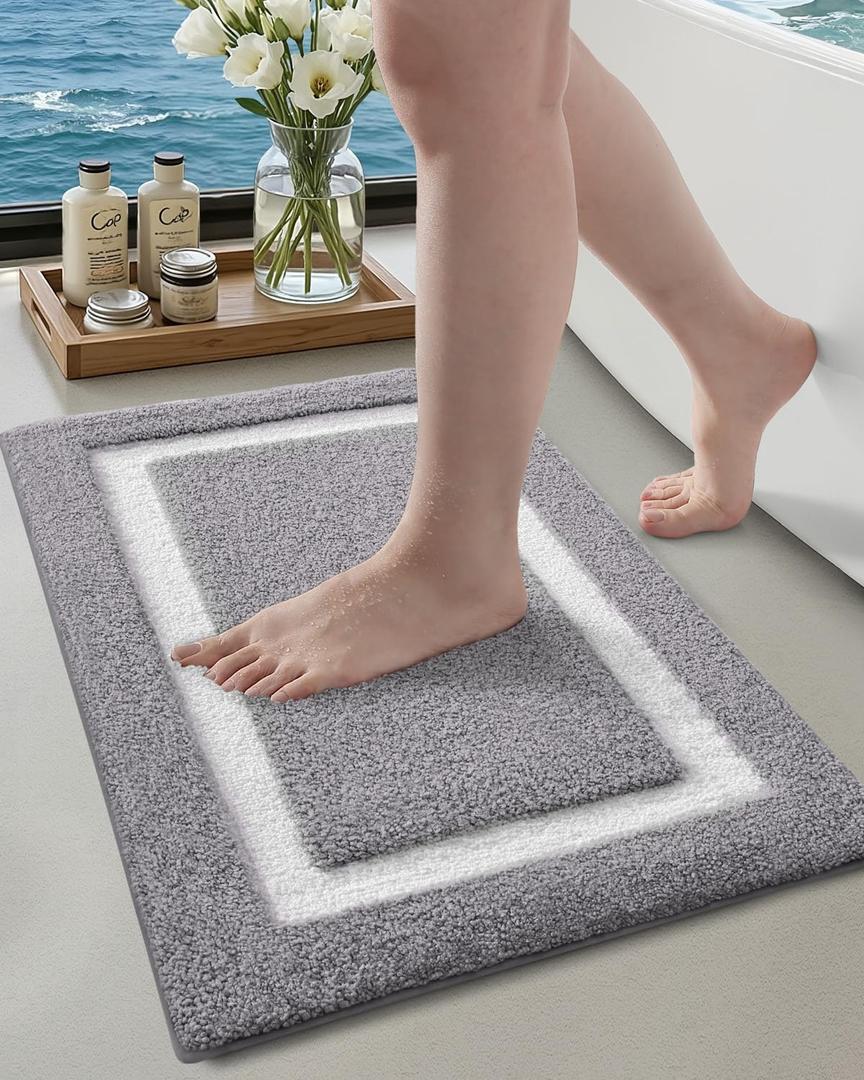 Color&Geometry Gray Bathroom Rugs 24x16, Extra Soft Absorbent Microfiber Bath Rugs, Non-Slip Bathroom mat, Small Washable Plush Bath Mats for Bathroom, Shower, Bathtub, Laundry, Small, Light Grey