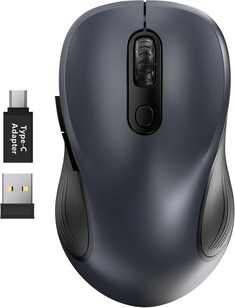 Trueque Wireless Mouse, 2.4G Ergonomic Computer Mouse with USB Receiver, 3 DPI Levels, 6 Buttons, Portable Optical Mice for Laptop, PC, Desktop, MacBook, Notebook, Office Work (Gray, 1 Pack)