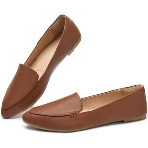 FINIWOR Loafers for Women Flats Shoes Women Pointed Toe Dress Shoes Comfortable Memory Foam Penny Loafers Slip On Shoes(Brown US8) (Brown)