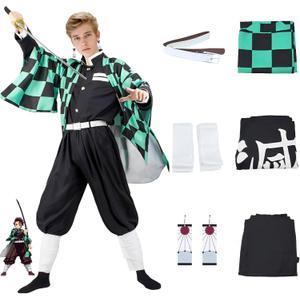 Kamado Anime Cosplay Costume, Anime Cosplay Kimono, Halloween Costume for Women Men (Medium, Green)