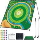 Mostop Large Golf Chipping Game Set, 70"x70" Large Chipping Mat with 20 Sticky Balls & 2 Adjustable Clubs, Indoor Outdoor Golf Practice for Backyard, Lawn, Yard Games Gift for Friends Family