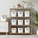 ORGIDOL 8 Pack White Storage Bins with Lids Stackable Storage Container for Organizing, Storage Boxes with Handle for Shelves, Cute Storage Bin for Craft, Snacks, 9.85x6.9x5.7 inch