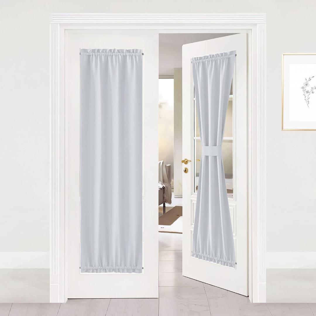 NICETOWN Greyish White Sidelight Door Panel - Room Darkening French Door Thermal Drapery for Privacy (25" Width x 72" Length, Platinum |Tie Back Included, 1 PC) (25"W x 72"L (Pack of 1))