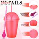 6 Set Slushie Cups with Dome Lids and Straws Detachable Spoon Straws Reusable Plastic Iced Coffee Cups Smoothie Tumbler for Birthdays Summer Party Supplies(Multi Color,16 oz)