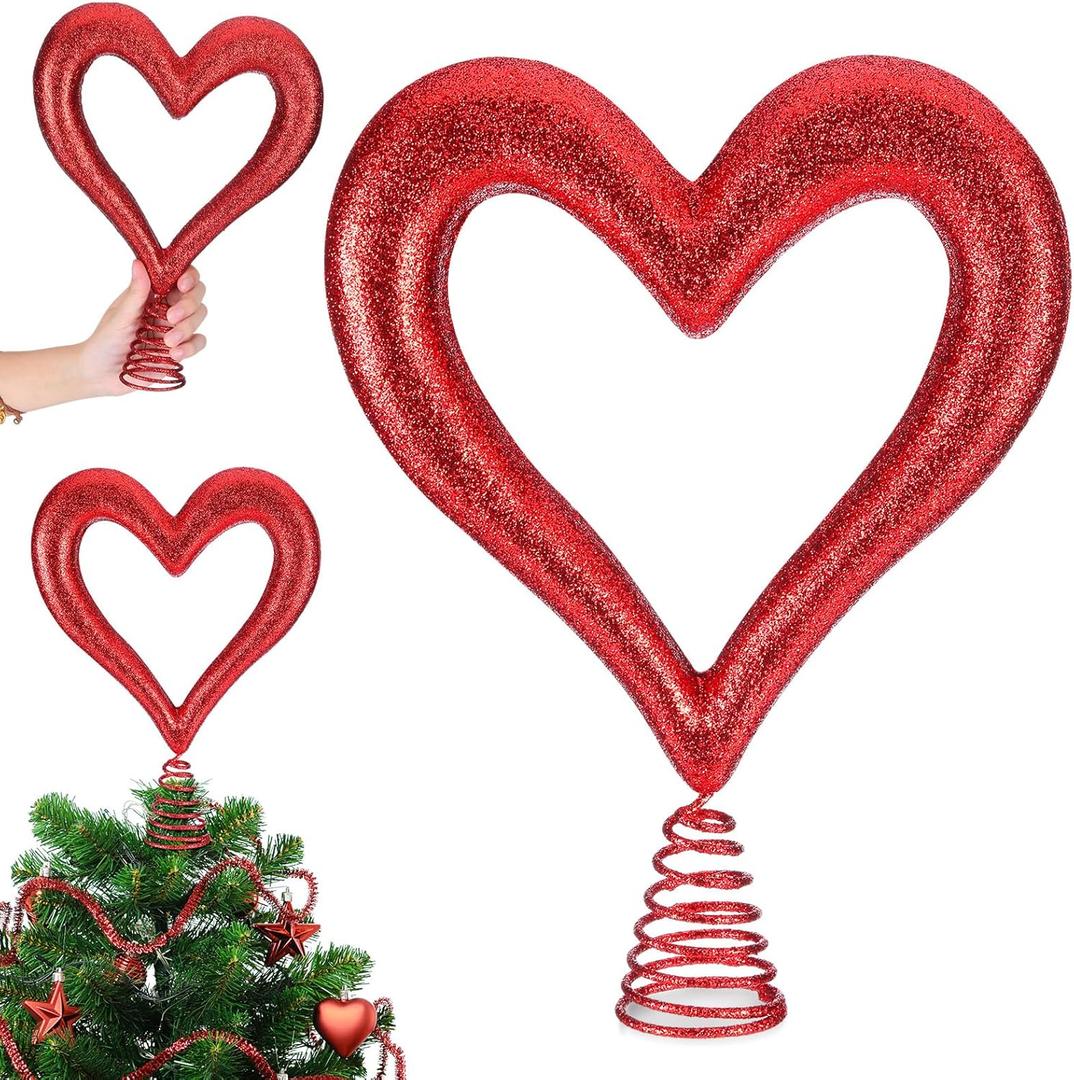 Relaxgiant 11.8 Inch Valentine Glitter Heart Tree Topper Valentines Red Foam Heart Tree Topper for Treetop Large Red Romantic Decorations for Home Wedding Holiday Party Supplies Gift