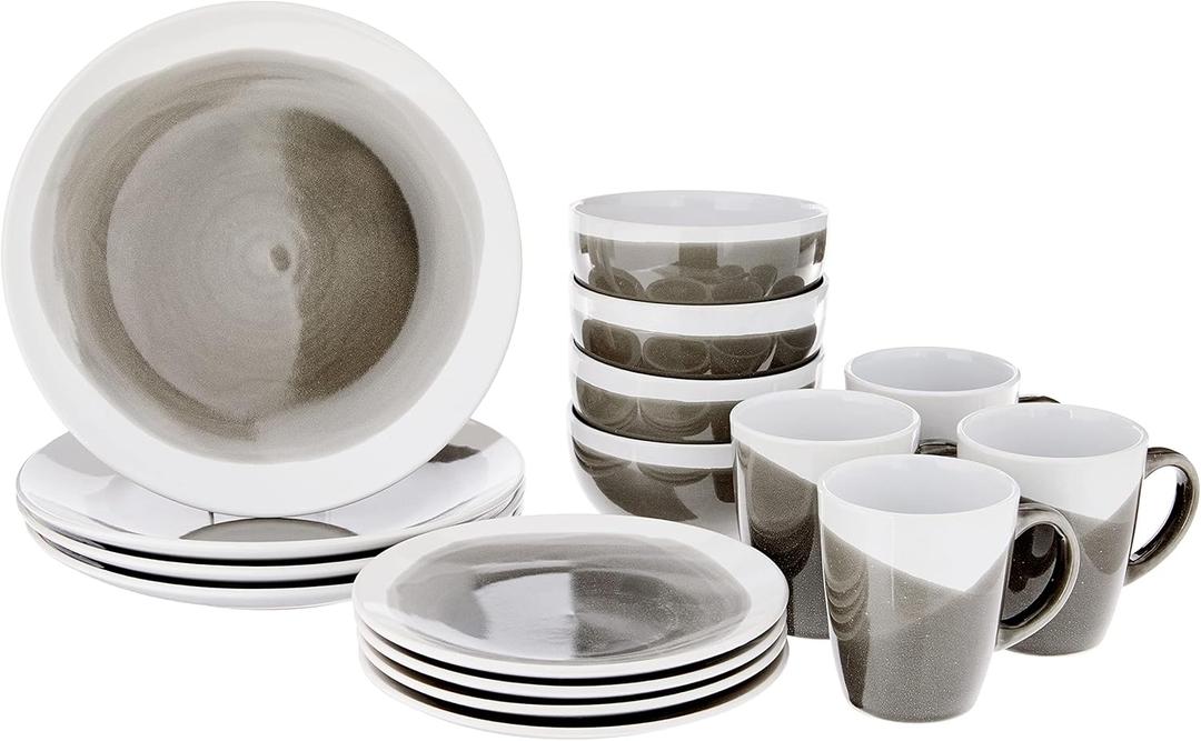 American Atelier Round Dinnerware Sets | Charcoal Kitchen Plates, Bowls, and Mugs | 16 Piece Stoneware Oasis Collection 10.5 x 10.5 | Dishwasher & Microwave Safe | Service for 4