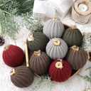 12 Pcs Large 3.15 Inch Farmhouse Christmas Ornaments Burgundy Olive Green Crochet Christmas Balls Modern Handmade Woven Knitted Cotton Brown Baubles for Xmas Tree Rustic Holiday Decor