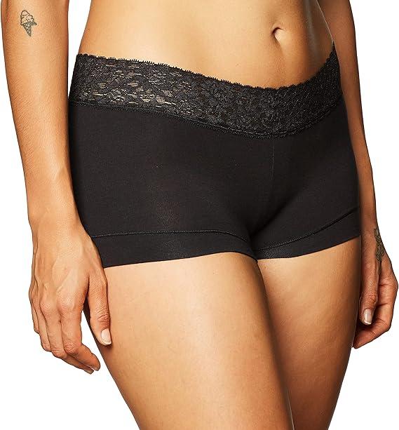 Maidenform Women's Boyshort Underwear, Stretch Cotton Boyshort Panties for Women, Assorted, 3-pack (Medium, Black/Black/Black)