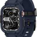 AmBand Bands Compatible with Apple Watch 9/8/7 45mm, M1 Sport Series Rugged Case with TPU Strap Military Protective Tough Cover Bumper for iWatch SE3/SE2/SE/6/5/4 44mm Men Navy Blue