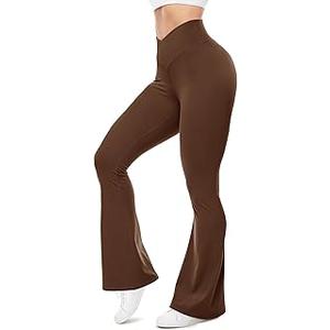 Flare Yoga Pants for Women High Waisted Wide Leg Flared Pants Leggings Crossover with Tummy Control Gym Clothes, L