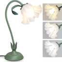 Flower Table Lamp for Bedroom, 3 Colors Flower Reading Light with E26 Bulb, Cute Lily Desk Lamp Bedside Lamps for Nightstands Home Decor, Adjustable Flexible DIY Floral Lamps for Living Room Office (Green)