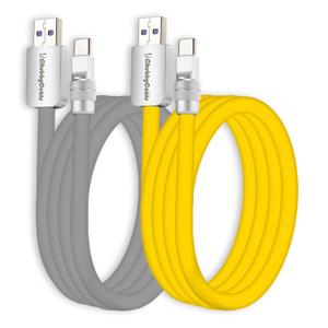 chubbycable Couple Chubby 2 Pack 120W USB C Cable Extra Thick Silicone Fast Charging Cable Compatible with iPhone 17-15 Series iPad Galaxy Series, Gray+Yellow, USB-A to Type-C, 6.6FT
