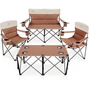 Camping Chair Set of 3, Outdoor Folding Camping Chairs for Heavy People with Cup Holder & Carry Bag,Collapsible Chair Include One Sofa Chair and Two Single Chair,Support up to 500lbs