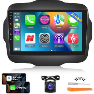 [2G+64G] Car Radio for Jeep Renegade 2015 2016 2017 2018 2019 2020, Android 13 Touch Screen Renegade Stereo, Carplay/Android Auto/EQ Audio/Bluetooth/WiFi + AHD Backup Camera
