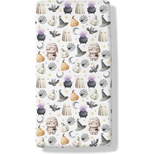 Happy Halloween Baby Crib Sheets Cute Spooky Pumpkin Bat Fitted Crib Mattress Cover Witch Moon Star Toddler Baby Sheet for Standard Crib 28x52in (One size)