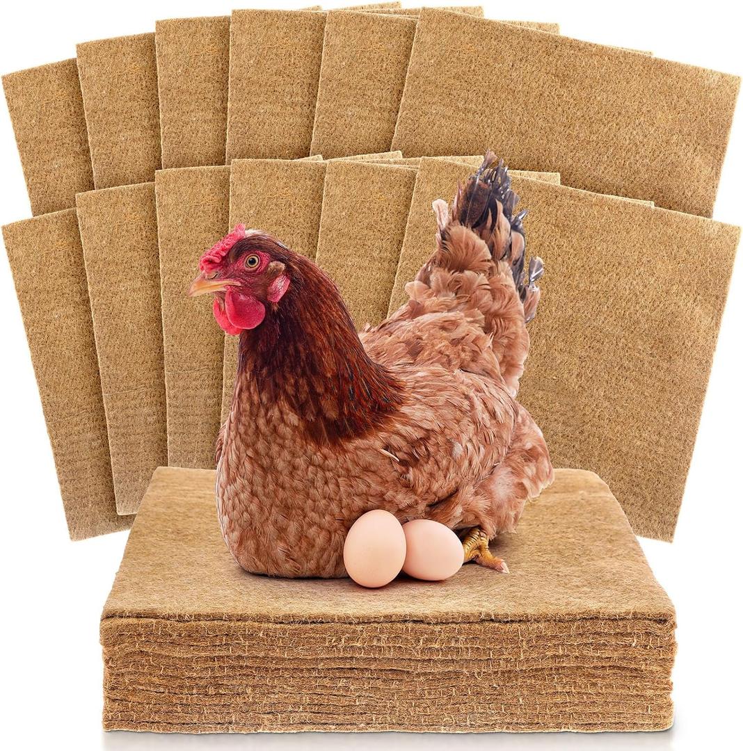 Aoriher 12 Pack Natural Hemp Chicken Nesting Pads Reusable Hens Bedding Mats Chicken Nesting Box Liners for Hen Laying Eggs, Coop Pet Garden Lawn Indoor Outdoor, 11.8 x 11.8 Inches