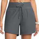 Women's 5" High Waisted Tummy Control Swim Board Shorts Quick Dry Swimming Shorts for Women with Liner Pockets (Large, Deep Grey)