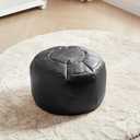 Louis Donn Unstuffed Pouf Ottoman footrest Cover only Black Waterproof Faux leatehr Easy Cleaning for Camping Hiking Reading Books Pet Kid Gift Storage Clothes Reading Room (Only Cover) (St127-black)