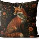 Vintage Dark Floral Fox Pillow Covers 18x18, Dark Cottagecore Decor, Moody Floral Botanical Fox Wild Animal Decorative Pillow Covers for Living Room Bedroom Home