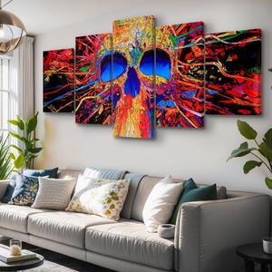 5parts Abstract Red Skull Artwork Canvas Wall Art for Home Decor and Wall Decor Post-Impressionism Canvas Prints Pictures Artwork