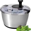 Stainless Steel Salad Spinner, 6.34Qt Large Lettuce Dryer, BPA-Free Vegetable & Fruit Washer with Drain, Easy Clean, Non-Slip Base, Transparent Lid