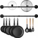 24 inch Pan Rack Wall Mounted Set of 2, Pan Hangers for Kitchen, Industrial Pipe Utensils Hanging Rail Detachable Storage Organizer, Iron Lids Holder with 10 S Hooks