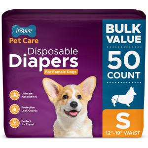 Inspire Pet Care Dog Diapers Female Dogs | Bulk Value Doggie Incontinence, Accidents, for Heat, Pee or Period and Housebreaking (Small (50 Count))