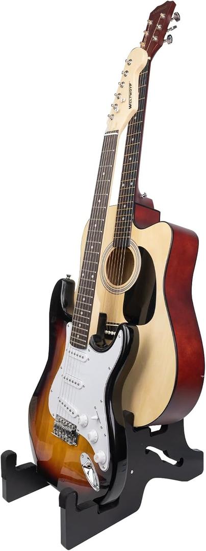 JestFRU Guitar Stand - Wooden Guitar Rack for Acoustic & Electric, Bass Holder with Foam Padded, Suitable for Music Studio Home, Multiple Guitar Display (2 Space) - Black