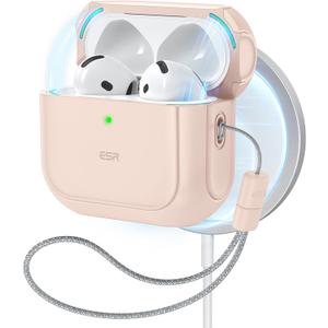 ESR AirPods 4 Case, Compatible With 4th Generation (2024) (USB-C), MagSafe, Drop Protection Cover With Lanyard, Magnetic Lid Lock, Orbit Hybrid, Desert Titanium