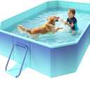 HeySplash Foldable Pool, Non-Inflatable Swimming Pool with Rigid Puncture-Proof Hard Composite Board, Kiddie Pool Outdoor Pool, Adults & Kids Pool for Backyard Garden Dog Pool 59"45"17", Ice Blue