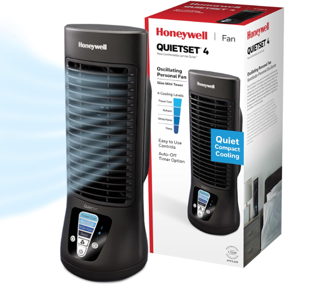 Honeywell HTF210B QuietSet Personal Table Fan, Black – Oscillating Personal Fan with Quiet Operation and 4 Levels of Power and Sound