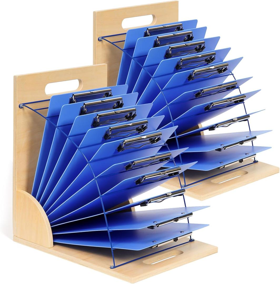 GAMENOTE 2 Pack Clipboard Holders - Wood and Metal Clipboard Stand Clipboards Organizer Rack Small White Board Organization for Classroom Storage, Office, Assembly Required (2)