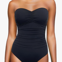 Yonique Womens Strapless One Piece Swimsuit Tummy Control Bandeau Bathing Suits Slimming Twist Front Swimwear, Black