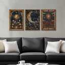 Moonlit Celestial Framed Canvas Wall Art 16x24 inch, 16"x24" Natural