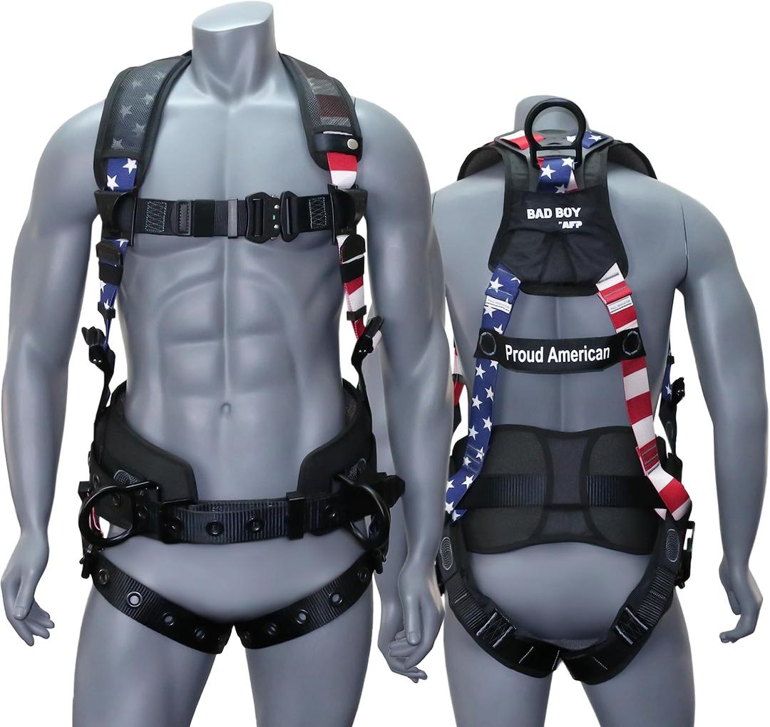 AFP Fall Protection Full-Body Premium Safety Harness, 8 Thick Support Belt, Aluminum D-Rings, Tongue Buckle (OSHA/ANSI PPE)