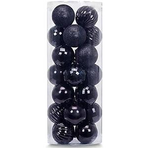 28ct Shatterproof Christmas Ball Ornaments in 4 Classic Finishes for Christmas Tree Decoration (Black, 2.36 Regular Size)