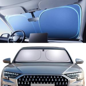 Windshield Sun Shade for Fit BMW X3 2018-2025 Foldable Sunshade with Titanium Silver & Ice Blue Layer, UPF50+ Car Window Shade