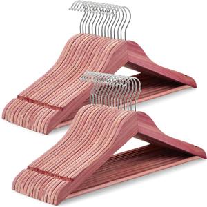 TOPIA HANGER 30-Pack American Red Cedar Wooden Hangers, Clothes Hangers for Closet, Wood Coat Hanger with Smooth Cut Notches, 360 Swivel Hook, Non-Slip Pants Bar-CT54C30