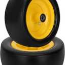 2 Pcs 13x5.00-6 Flat Free Tire and Wheel with Reinforced Rim and 3/4" Chrome Steel Bearings, 13x5x6 Lawn Mower Tires for Residential and Commercial, Zero Turn Mower Front Tires, 4.2"-6.2" Centered Hub (Yellow)
