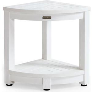 KaimuBench Corner Shower Stool for Inside Shower Waterproof, Poly Lumber Bathroom Shower Corner Bench Seat, Plastic Shower Chair Seat, Shower Shaving Foot Rest with Adjustable Feet, Non Slip, White