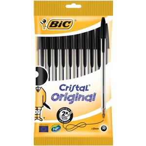 Bic 830864 BiC Cristal Original 1.0 mm Ball Pen Pack of 10 (Black)