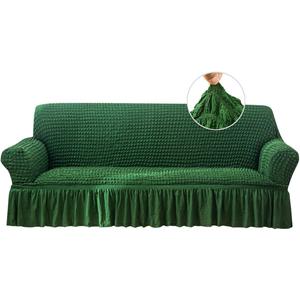 Qubjus Stretch Sofa Slipcover Couch Sofa Covers Washable Sofa Bed Cover Easy Fit Furniture Protector with Elastic Bottom and Skirt (Dark Green, Large)