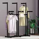 Clothing Racks - Heavy Duty Garment Racks Metal for Retail Display Hanging Clothes, Rolling Black Commercial Clothing Display Rack Stand with Wheels (6 Arm,Black)