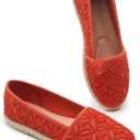 BABUDOG Women's Flats with Flower Embroideried,White Lace Ballet Flats,Comfortable Dress Flats (9.5, Orange)
