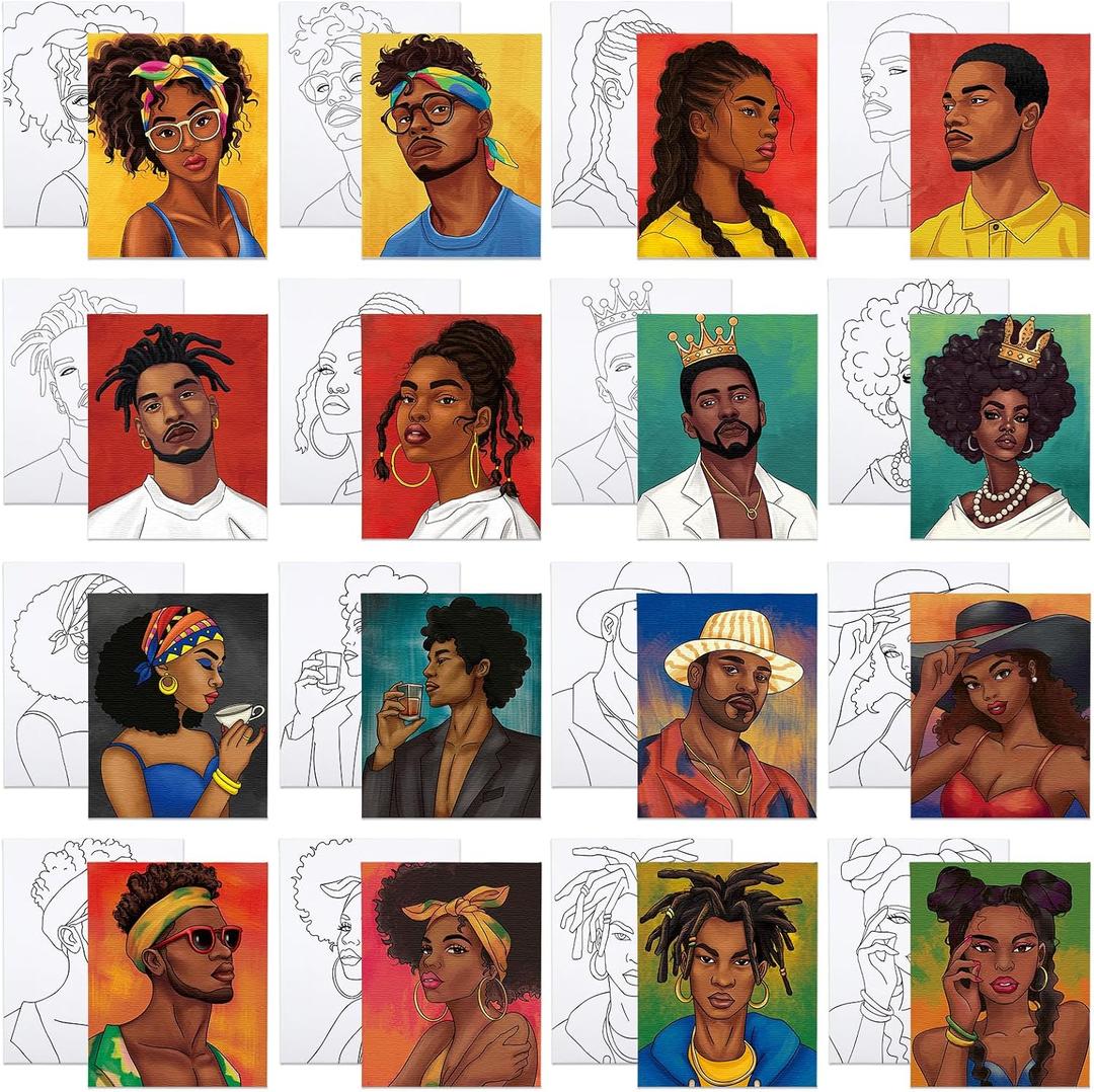 16 Pcs Pre Drawn Canvas for Painting for Adults Sip and Paint Kit Pre Printed Canvas to Paint DIY Art Party Supplies Girls Night Date Night (Couples, 8x10 in)