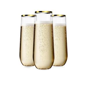 Maaacute 28 Pack Champagne Flutes Plastic, 9 Oz Disposable Stemless Mimosa Gold Rim Toasting Glasses, Clear Crystal Plastic Cocktail Cups for Bridal Shower Wedding Party Birthday Mimosa Bar